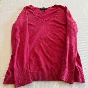 Eddie Bauer Pink V Neck Cotton Cashmere Blend Sweater Size S Long‎ Sleeve READ
